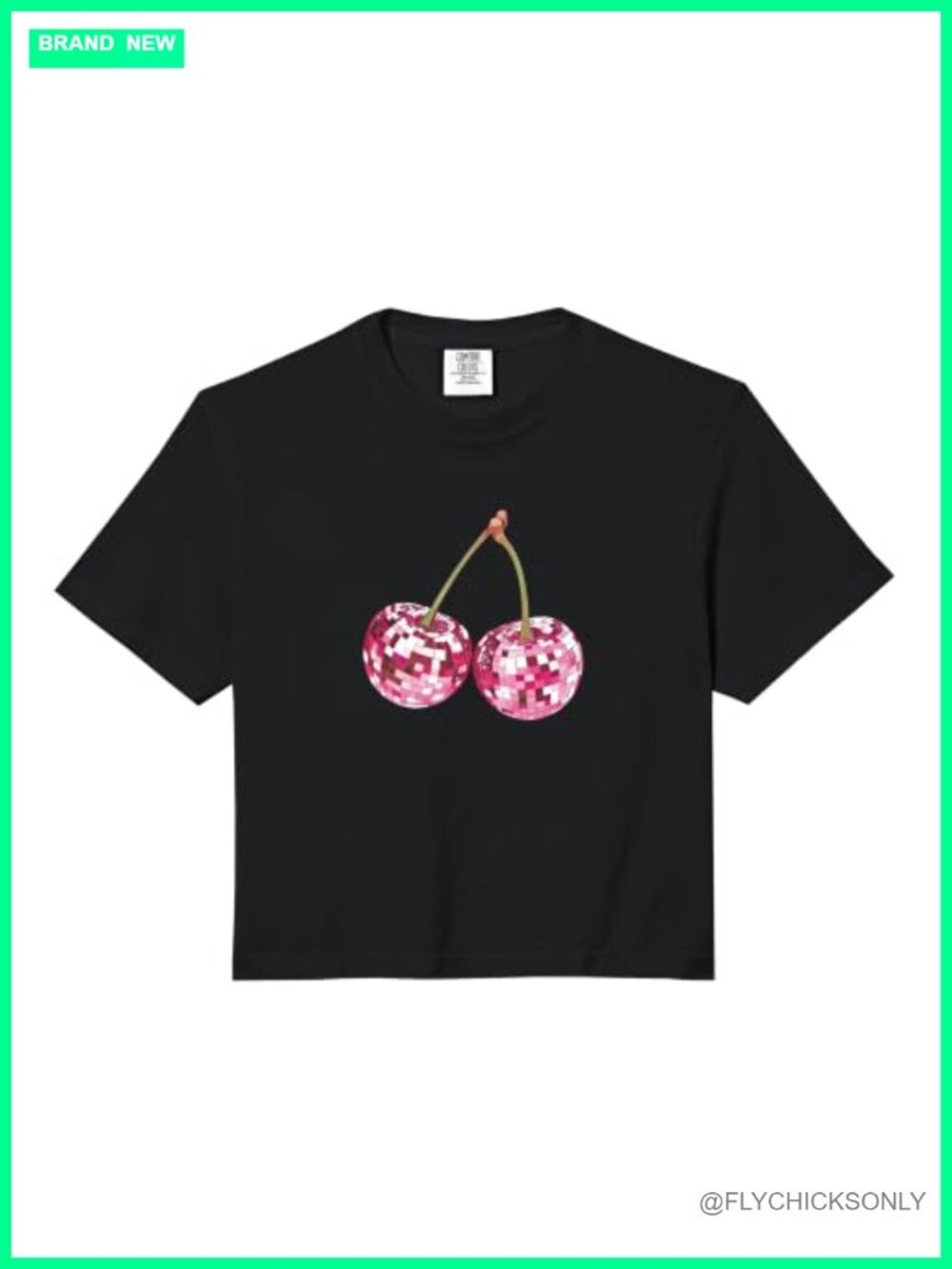 Y2K Pink Cherry Disco Ball Crop Top Boxy Fit Short Sleeve Women's Tee